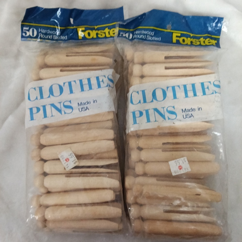 Forster Hardwood Round Slotted Clothes Pins Made in USA Vintage 2 Packs of 50